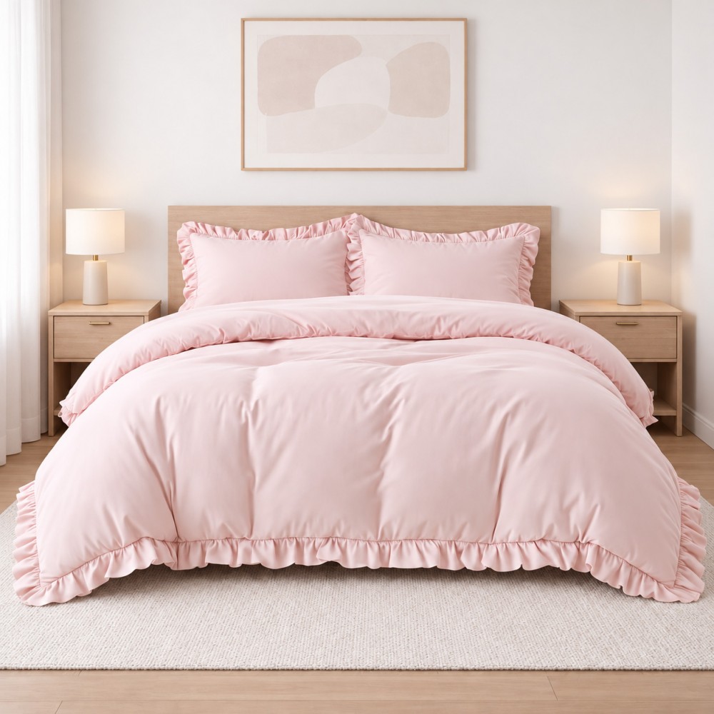 Σετ Υπέρδιπλη Παπλωματοθήκη 200x220cm με Βολάν Kokosh Πούδρα (6 Τεμ) KOKOSH-PP