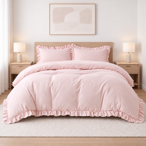 Σετ Υπέρδιπλη Παπλωματοθήκη 200x220cm με Βολάν Kokosh Πούδρα (6 Τεμ) KOKOSH-PP