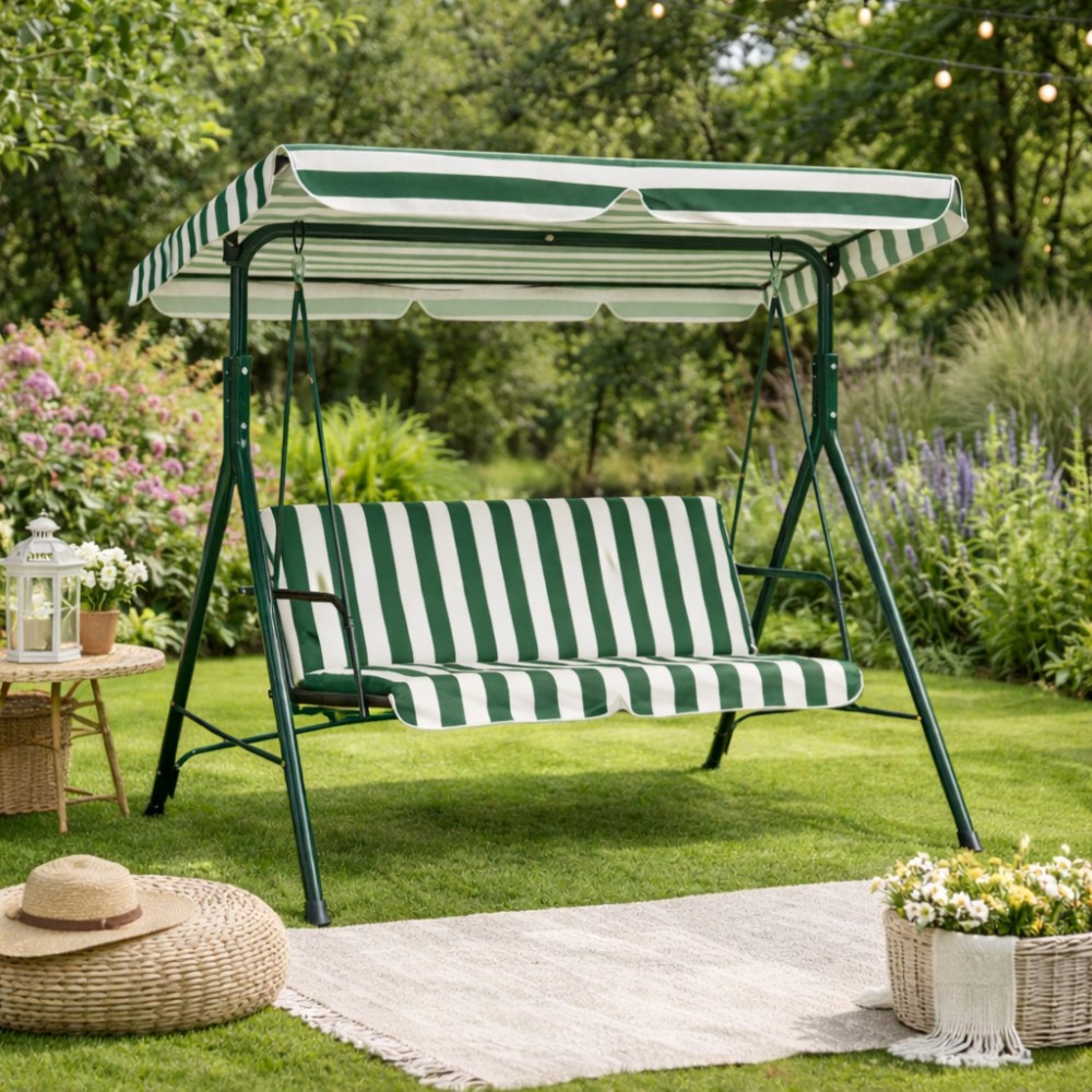 Isla Διθέσια Μεταλλική Αιωρούμενη Κούνια-Καρέκλα Εξωτερικού Χώρου SCH-C1007 Πράσινο-Λευκό