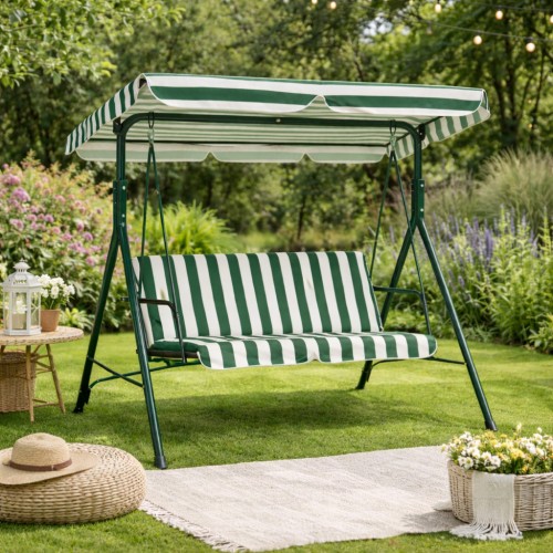 Isla Διθέσια Μεταλλική Αιωρούμενη Κούνια-Καρέκλα Εξωτερικού Χώρου SCH-C1007 Πράσινο-Λευκό