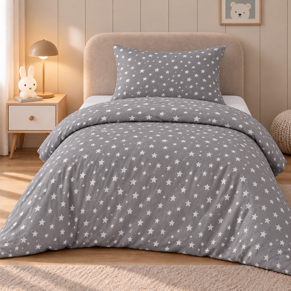 Μονή Σετ Παιδική Παπλωματοθήκη Γκρι (160x220) Starry DC-4-KID 