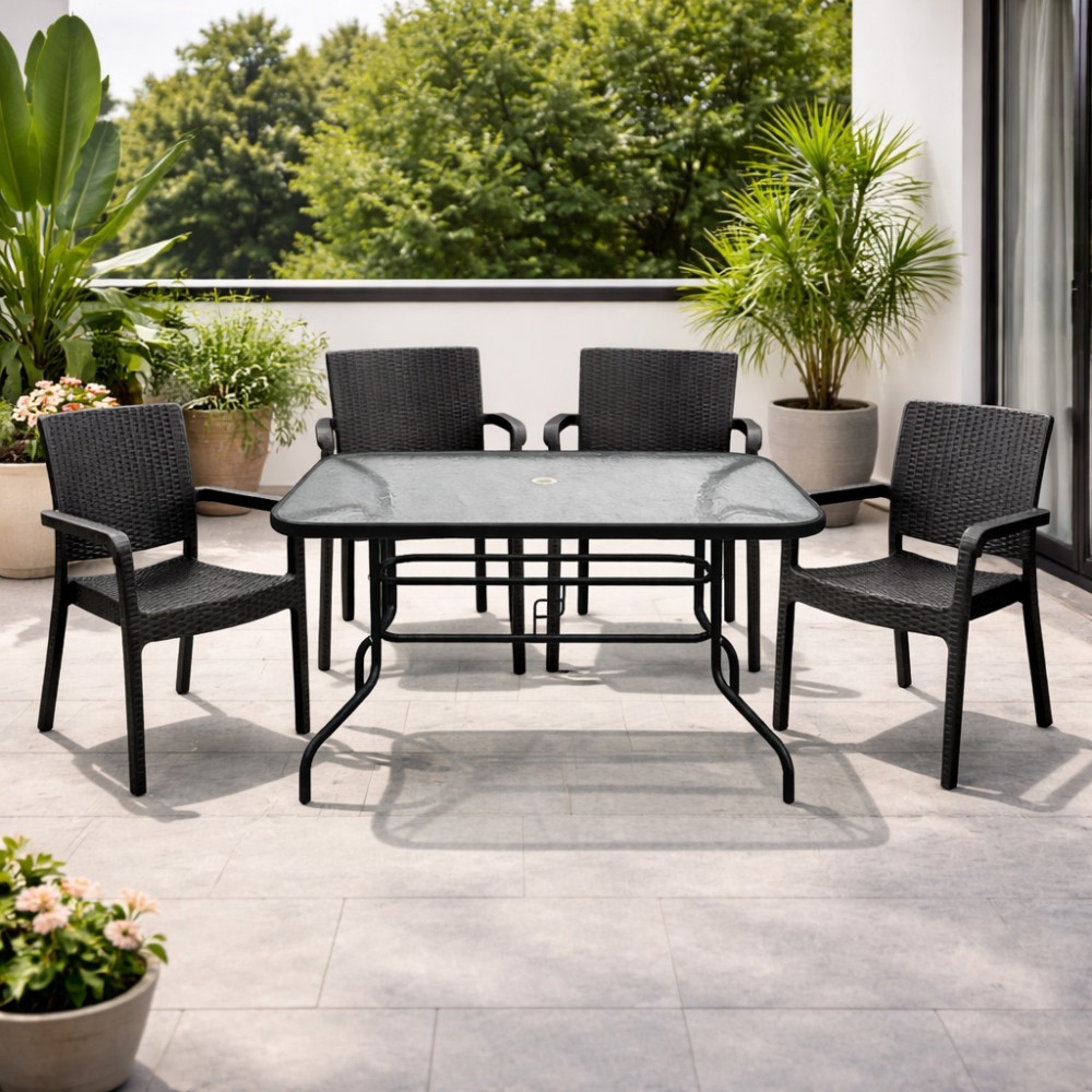 Σετ (5τμχ) Μεταλλική Τραπεζαρία Κήπου και Βεράντας με Τζάμι Ασφαλείας Luma (120x70x70cm) GRDRIO-LUMA-5-ANT Ανθρακί