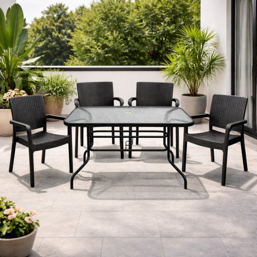 Σετ (5τμχ) Μεταλλική Τραπεζαρία Κήπου και Βεράντας με Τζάμι Ασφαλείας Luma (120x70x70cm) GRDRIO-LUMA-5-ANT Ανθρακί