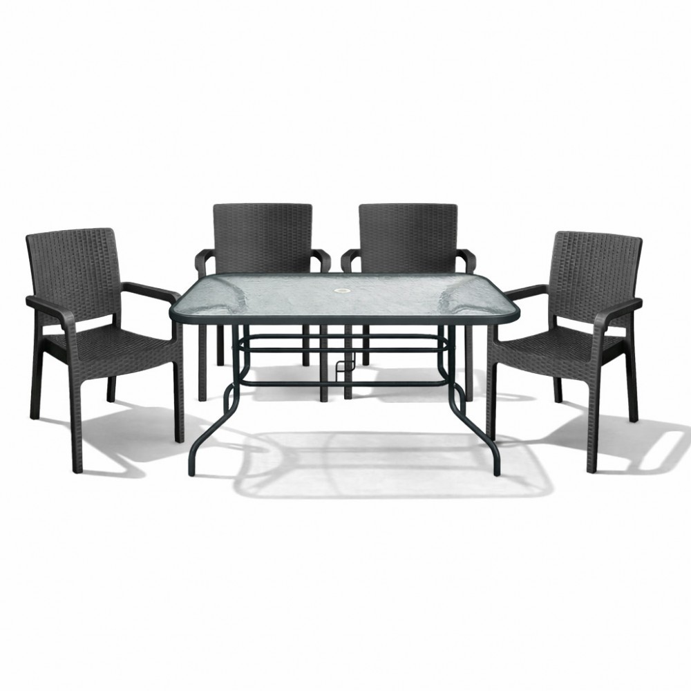 Σετ (5τμχ) Μεταλλική Τραπεζαρία Κήπου και Βεράντας με Τζάμι Ασφαλείας Luma (120x70x70cm) GRDRIO-LUMA-5-ANT Ανθρακί