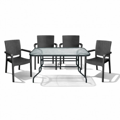 Σετ (5τμχ) Μεταλλική Τραπεζαρία Κήπου και Βεράντας με Τζάμι Ασφαλείας Luma (120x70x70cm) GRDRIO-LUMA-5-ANT Ανθρακί