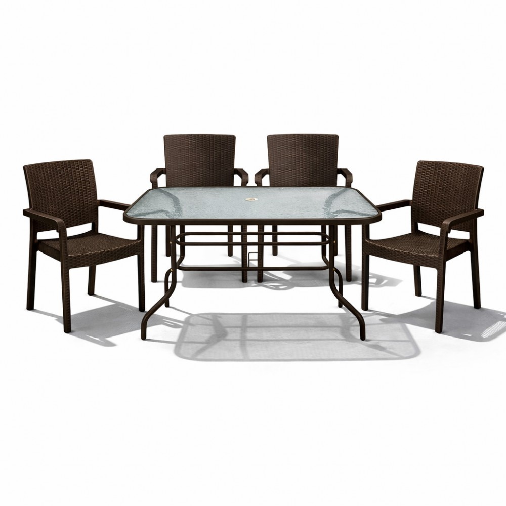 Σετ (5τμχ) Μεταλλική Τραπεζαρία Κήπου και Βεράντας με Τζάμι Ασφαλείας Luma (120x70x70cm) GRDRIO-LUMA-5-BR Καφέ