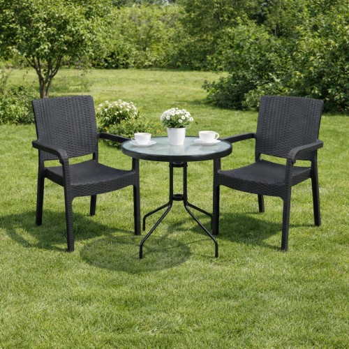 Σετ (3τμχ) Τραπέζι με Τζάμι Ασφαλείας & 2 Καρέκλες Rio 60x60x70cm GRDRIO-PAROS-ANT Ανθρακί