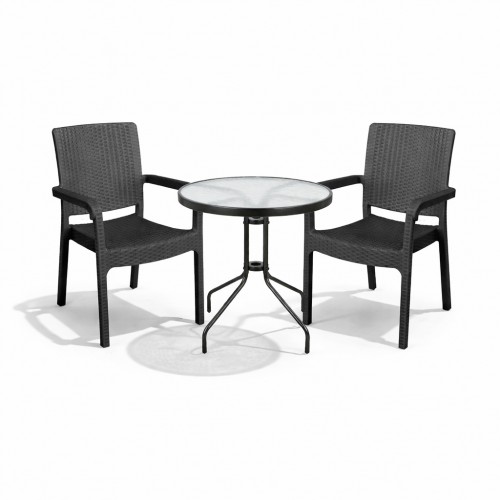 Σετ (3τμχ) Τραπέζι με Τζάμι Ασφαλείας & 2 Καρέκλες Rio 60x60x70cm GRDRIO-PAROS-ANT Ανθρακί