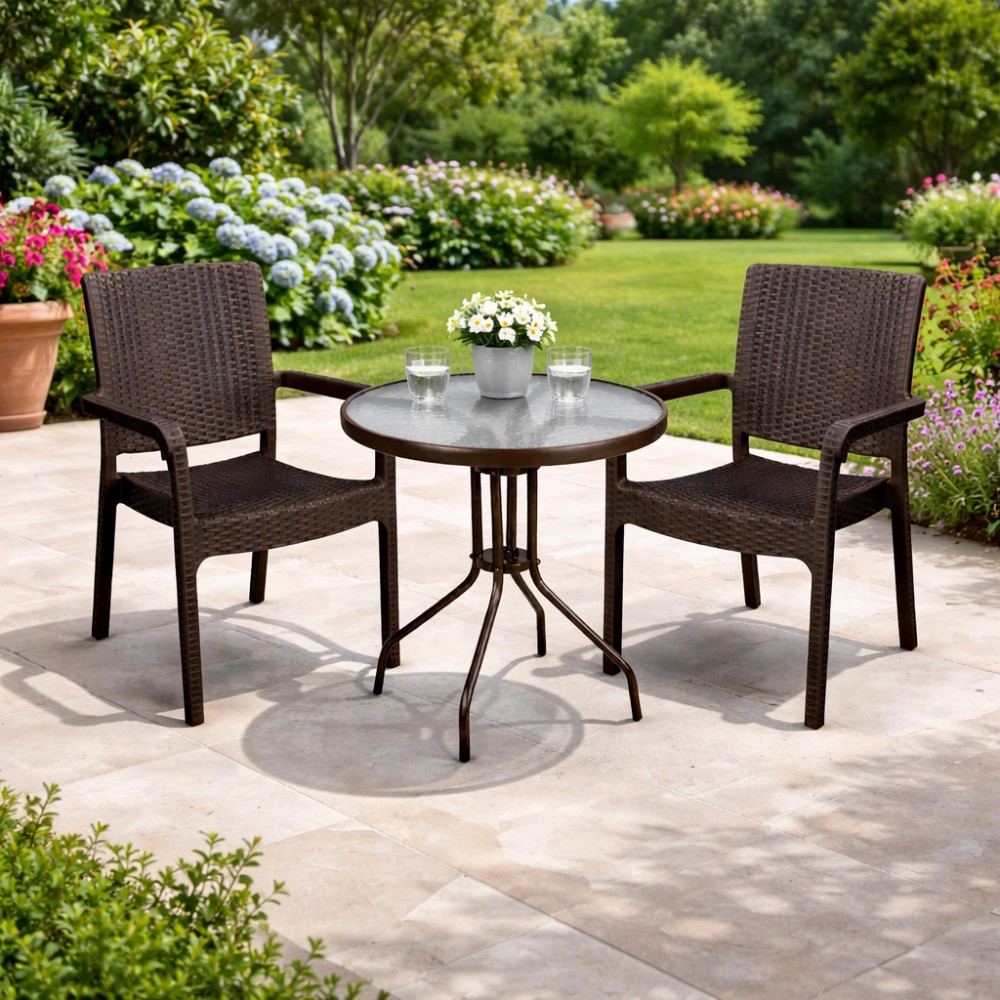 Σετ (3τμχ) Τραπέζι με Τζάμι Ασφαλείας & 2 Καρέκλες Rio 60x60x70cm GRDRIO-PAROS-BR Καφέ