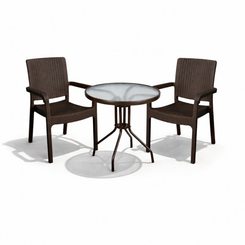 Σετ (3τμχ) Τραπέζι με Τζάμι Ασφαλείας & 2 Καρέκλες Rio 60x60x70cm GRDRIO-PAROS-BR Καφέ