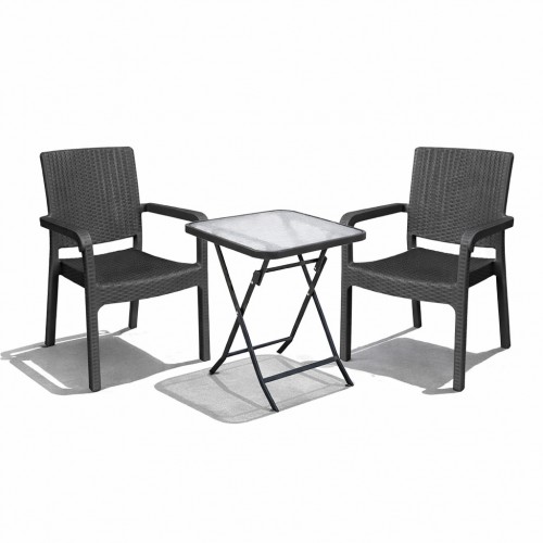 Σετ (3τμχ) Πτυσσόμενο Τραπέζι με Τζάμι Ασφαλείας & 2 Καρέκλες Rio 50x50x70cm GRDRIO-SAMOS-ANT Ανθρακί