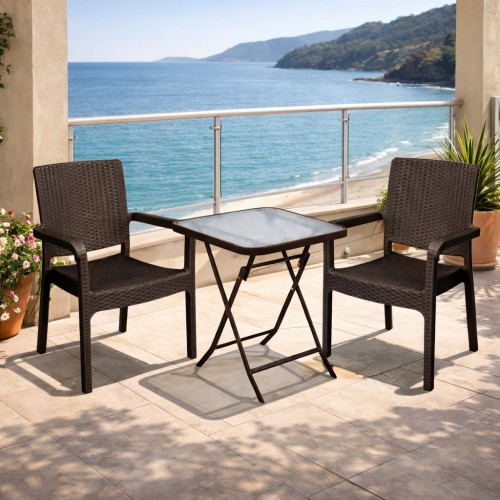Σετ (3τμχ) Πτυσσόμενο Τραπέζι με Τζάμι Ασφαλείας & 2 Καρέκλες Rio 50x50x70cm GRDRIO-SAMOS-BR Καφέ