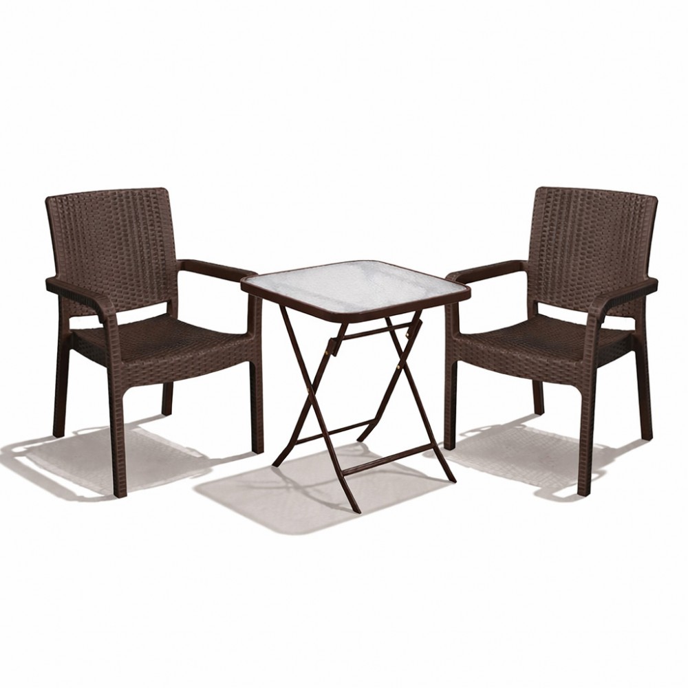 Σετ (3τμχ) Πτυσσόμενο Τραπέζι με Τζάμι Ασφαλείας & 2 Καρέκλες Rio 50x50x70cm GRDRIO-SAMOS-BR Καφέ