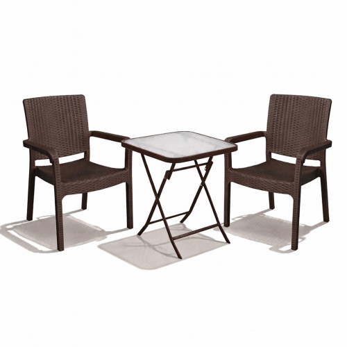 Σετ (3τμχ) Πτυσσόμενο Τραπέζι με Τζάμι Ασφαλείας & 2 Καρέκλες Rio 50x50x70cm GRDRIO-SAMOS-BR Καφέ