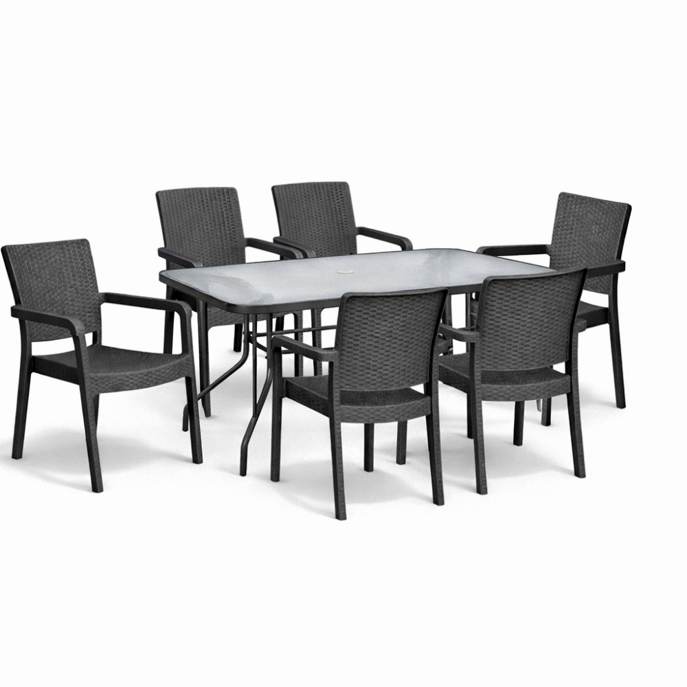 Σετ (7τμχ)  Μεταλλική Τραπεζαρία Κήπου και Βεράντας με Τζάμι Ασφαλείας Luma (150x90x70) GRDRIO-LUMA-150-7-ANT Ανθρακί