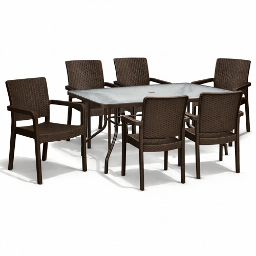 Σετ (7τμχ)  Μεταλλική Τραπεζαρία Κήπου και Βεράντας με Τζάμι Ασφαλείας Luma (150x90x70) GRDRIO-LUMA-150-7-BR Καφέ