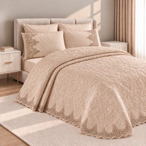 Σετ Κουβέρτα Romantic Καπουτσίνο καφέ 6τμχ (220x240cm) SET770