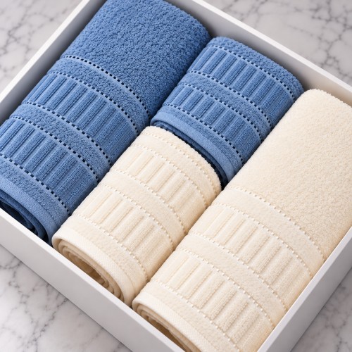Σετ Πετσέτες Μπάνιου 4τμχ Elegance Μπλε - Ιβουάρ TW-SET4-IVBLU