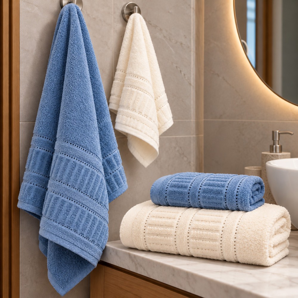 Σετ Πετσέτες Μπάνιου 4τμχ Elegance Μπλε - Ιβουάρ TW-SET4-IVBLU