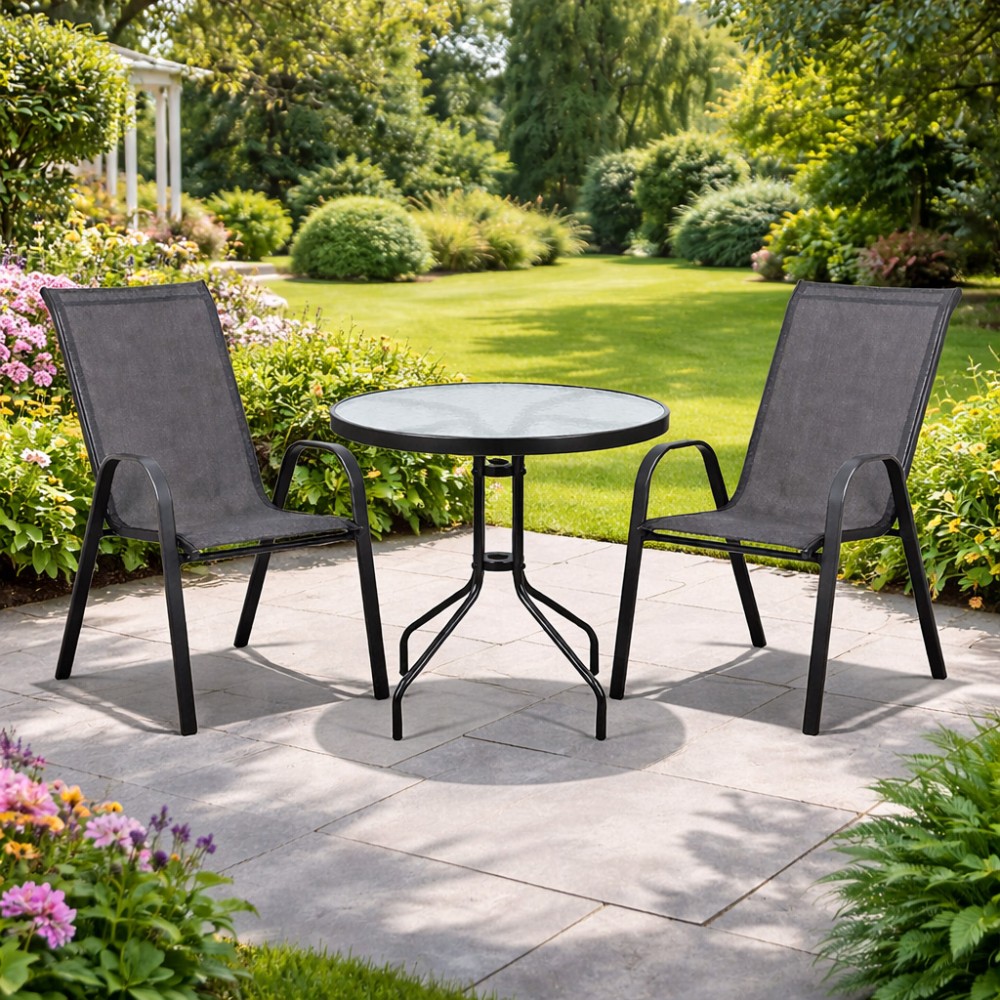 Σετ (3τμχ) Τραπέζι με Σκληρυμένο Γυαλί Ασφαλείας & 2 Καρέκλες Paros 60x60x70cm GRDF11131-PAROS-ANT Ανθρακί
