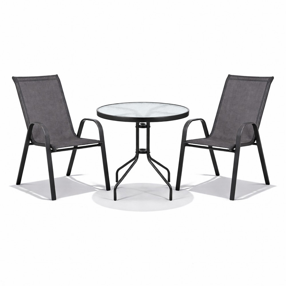 Σετ (3τμχ) Τραπέζι με Σκληρυμένο Γυαλί Ασφαλείας & 2 Καρέκλες Paros 60x60x70cm GRDF11131-PAROS-ANT Ανθρακί