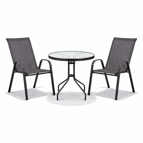 Σετ (3τμχ) Τραπέζι με Σκληρυμένο Γυαλί Ασφαλείας & 2 Καρέκλες Paros 60x60x70cm GRDF11131-PAROS-ANT Ανθρακί