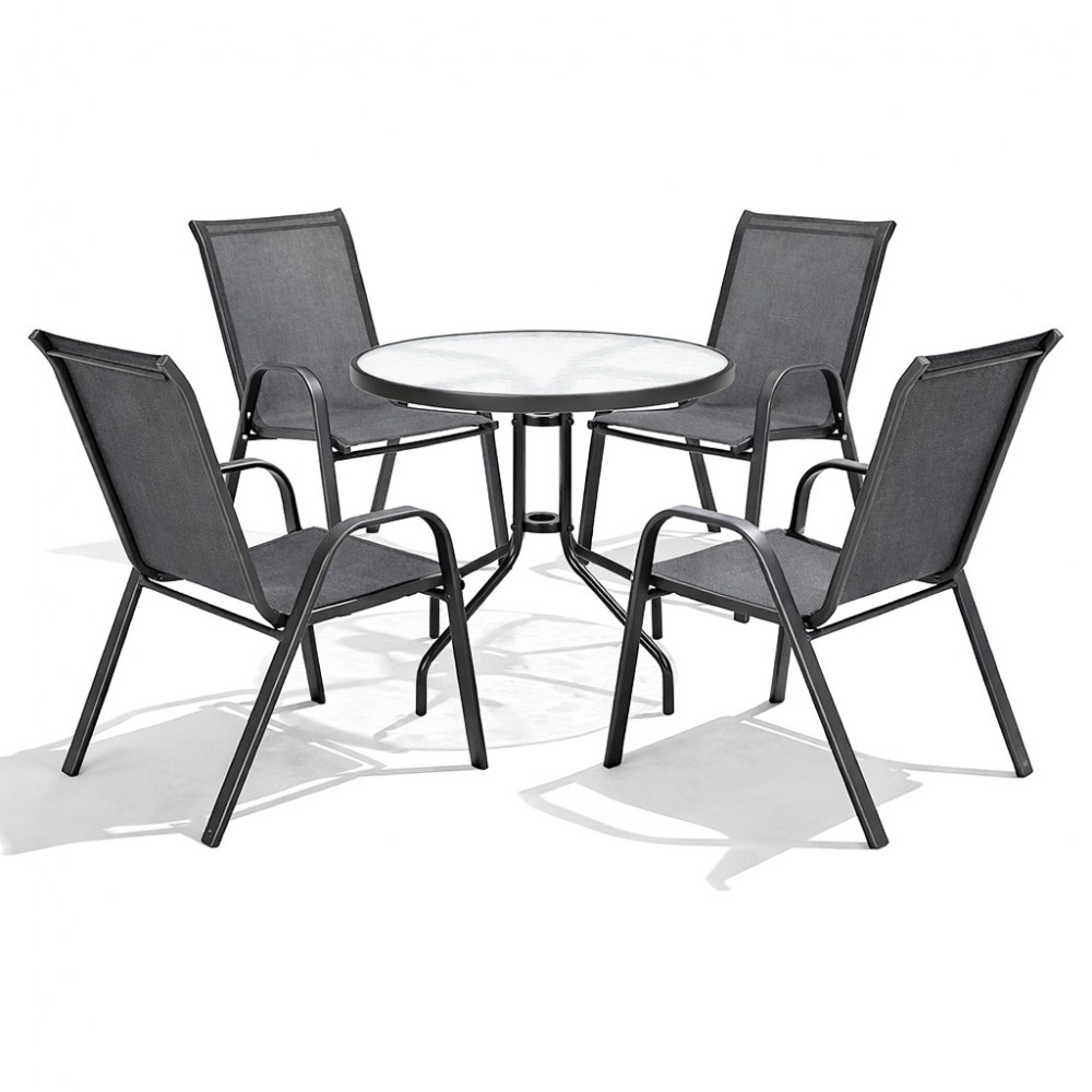 Σετ (5τμχ) Τραπέζι κήπου και Βεράντας με Γυαλί Ασφαλείας Paros 60x60x70 Ανθρακί GRDF1131-5-ANT 