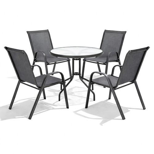 Σετ (5τμχ) Τραπέζι κήπου και Βεράντας με Γυαλί Ασφαλείας Paros 60x60x70 Ανθρακί GRDF1131-5-ANT 