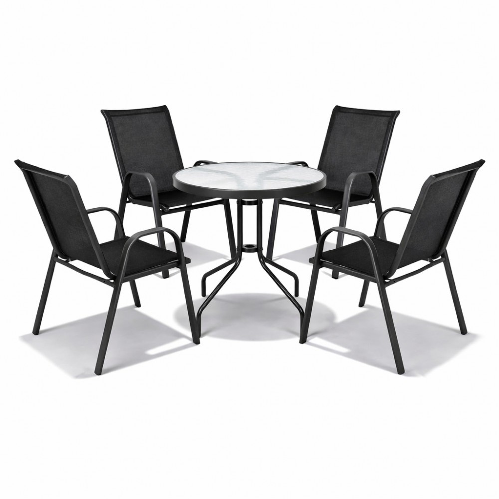 Σετ (5τμχ) Τραπέζι Kήπου με Γυαλί Ασφαλείας & 2 Καρέκλες με μαύρο κάθισμα και ανθαρακί μέταλλο Paros (60x60x70) GRDF1131-5-ANTBL Ανθρακί-Μαύρο
