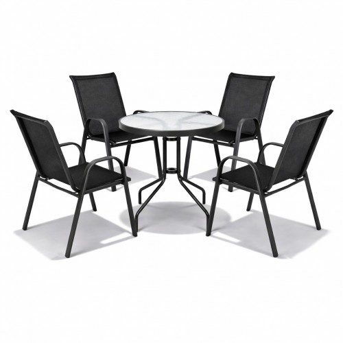 Σετ (5τμχ) Τραπέζι Kήπου με Γυαλί Ασφαλείας & 2 Καρέκλες με μαύρο κάθισμα και ανθαρακί μέταλλο Paros (60x60x70) GRDF1131-5-ANTBL Ανθρακί-Μαύρο