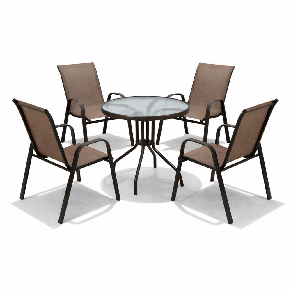 Σετ (5τμχ) Τραπέζι κήπου και Βεράντας με Γυαλί Ασφαλείας Paros 60x60x70 Καφέ GRDF1131-5-BR 