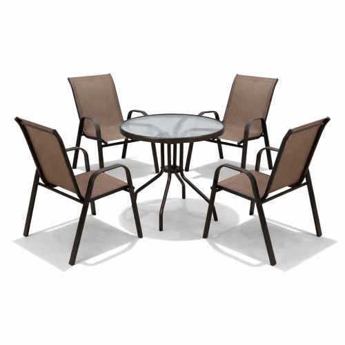 Σετ (5τμχ) Τραπέζι κήπου και Βεράντας με Γυαλί Ασφαλείας Paros 60x60x70 Καφέ GRDF1131-5-BR 