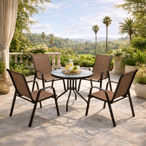 Σετ (5τμχ) Τραπέζι κήπου και Βεράντας με Γυαλί Ασφαλείας Paros 60x60x70 Καφέ GRDF1131-5-BR 