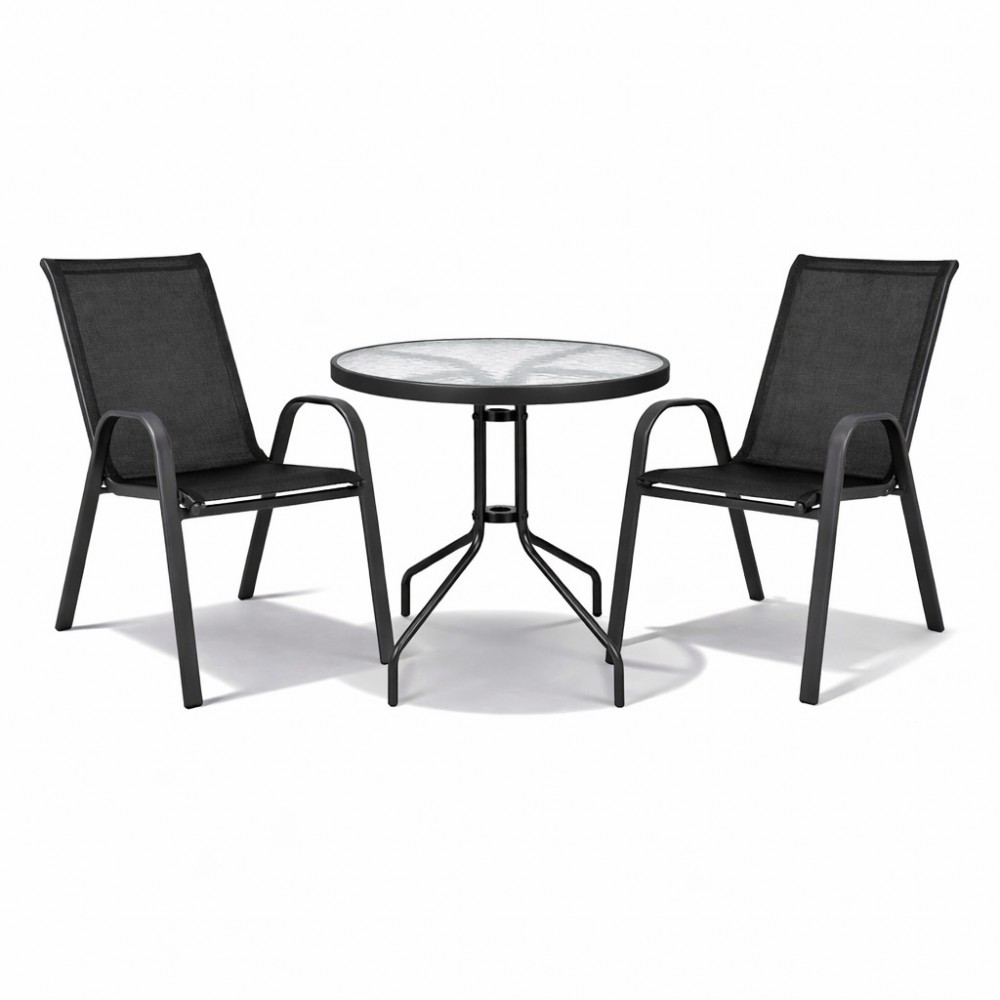 Σετ (3τμχ) Τραπέζι με Σκληρυμένο Γυαλί Ασφαλείας & 2 Καρέκλες με μαύρο κάθισμα και ανθαρακί μέταλλο Paros 60x60x70cm GRDF1131-PAROS-ANTBL Ανθρακί - Μαύρο