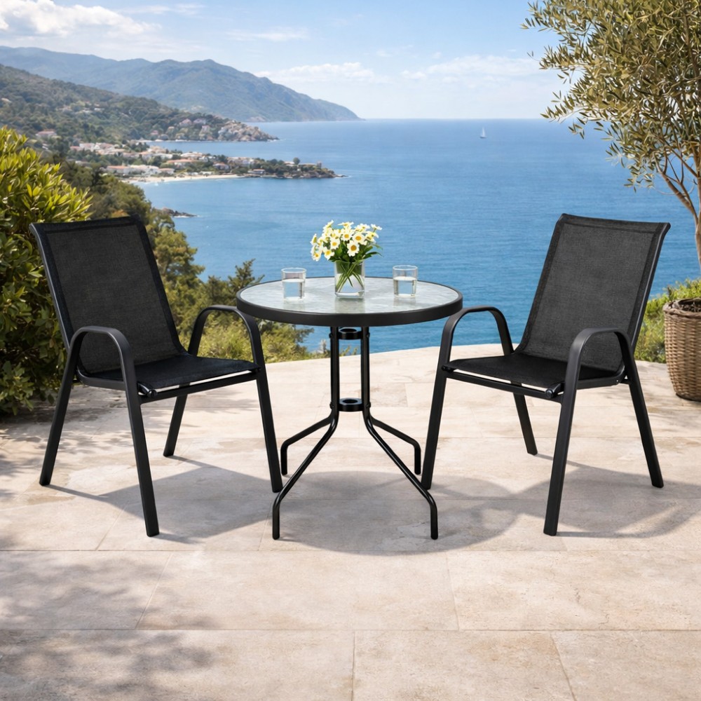 Σετ (3τμχ) Τραπέζι με Σκληρυμένο Γυαλί Ασφαλείας & 2 Καρέκλες με μαύρο κάθισμα και ανθαρακί μέταλλο Paros 60x60x70cm GRDF1131-PAROS-ANTBL Ανθρακί - Μαύρο
