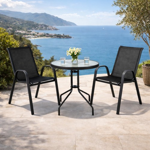 Σετ (3τμχ) Τραπέζι με Σκληρυμένο Γυαλί Ασφαλείας & 2 Καρέκλες με μαύρο κάθισμα και ανθαρακί μέταλλο Paros 60x60x70cm GRDF1131-PAROS-ANTBL Ανθρακί - Μαύρο