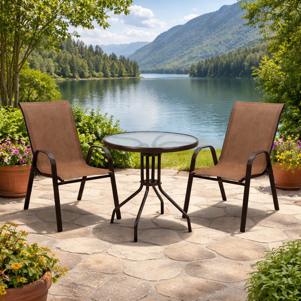 Σετ (3τμχ) Τραπέζι με Σκληρυμένο Γυαλί Ασφαλείας & 2 Καρέκλες Paros 60x60x70 Καφέ GRDF1131-PAROS-BR