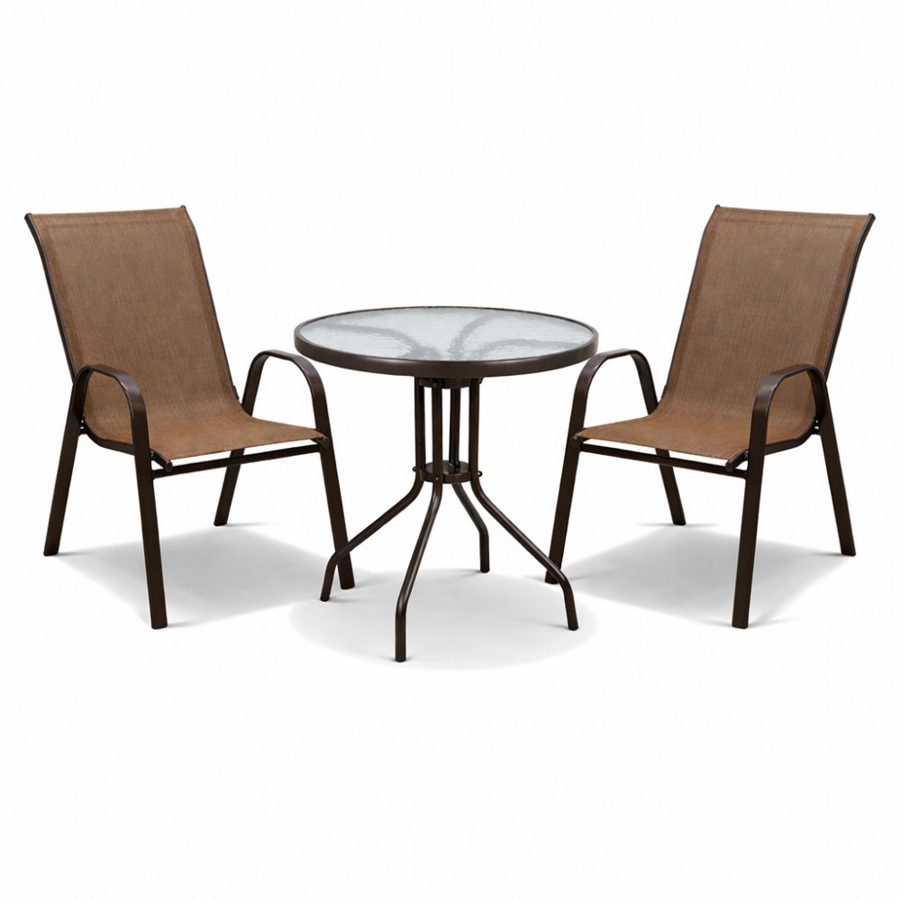 Σετ (3τμχ) Τραπέζι με Σκληρυμένο Γυαλί Ασφαλείας & 2 Καρέκλες Paros 60x60x70 Καφέ GRDF1131-PAROS-BR