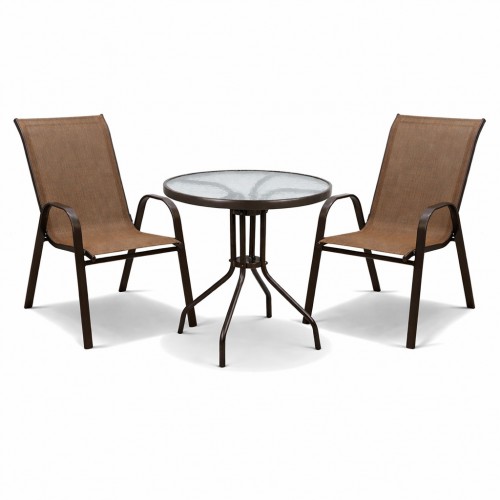 Σετ (3τμχ) Τραπέζι με Σκληρυμένο Γυαλί Ασφαλείας & 2 Καρέκλες Paros 60x60x70 Καφέ GRDF1131-PAROS-BR