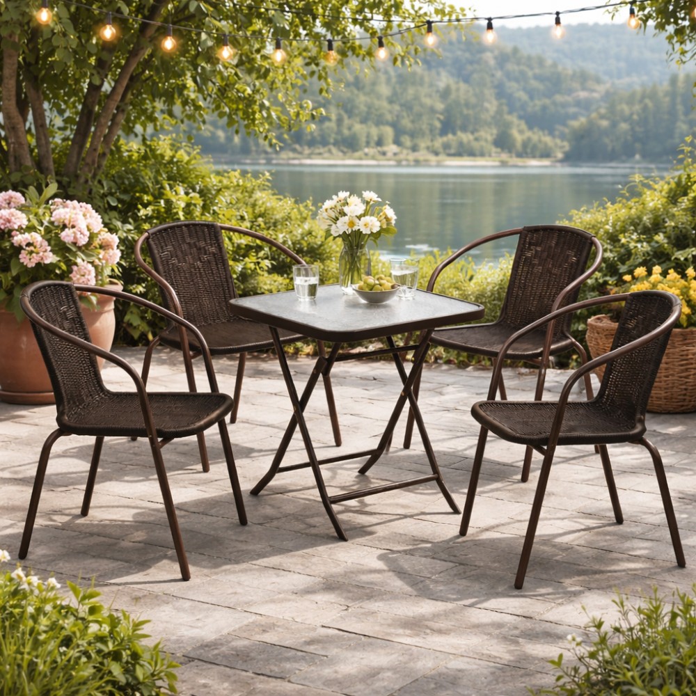 Σετ (5τμχ) Πτυσσόμενο Τραπέζι κήπου και Βεράντας Τζάμι Ασφαλείας Camel 50x50x70cm GRD011-5-BR Καφέ