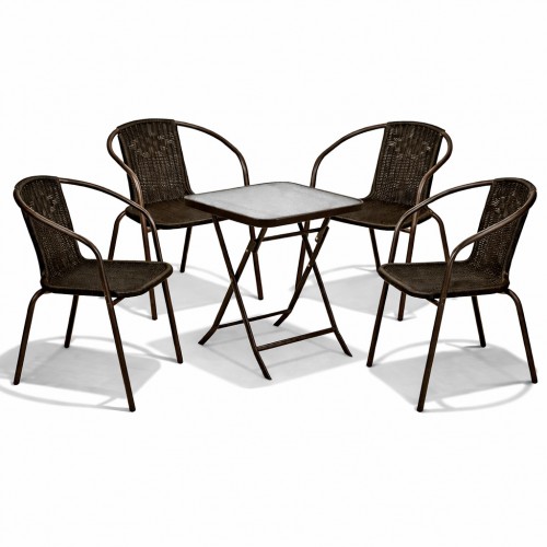 Σετ (5τμχ) Πτυσσόμενο Τραπέζι κήπου και Βεράντας Τζάμι Ασφαλείας Camel 50x50x70cm GRD011-5-BR Καφέ