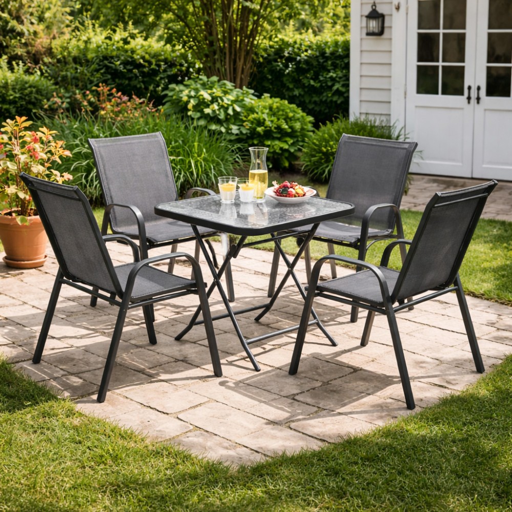 Σετ (5τμχ) Πτυσσόμενο Τραπέζι με Τζάμι Ασφαλείας & 4 Καρέκλες Andros 50x50x70 Ανθρακί GRD011-ANDROS-5-ANT