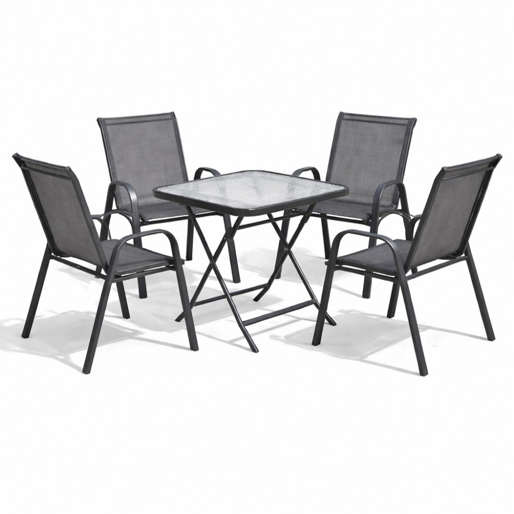 Σετ (5τμχ) Πτυσσόμενο Τραπέζι με Τζάμι Ασφαλείας & 4 Καρέκλες Andros 50x50x70 Ανθρακί GRD011-ANDROS-5-ANT