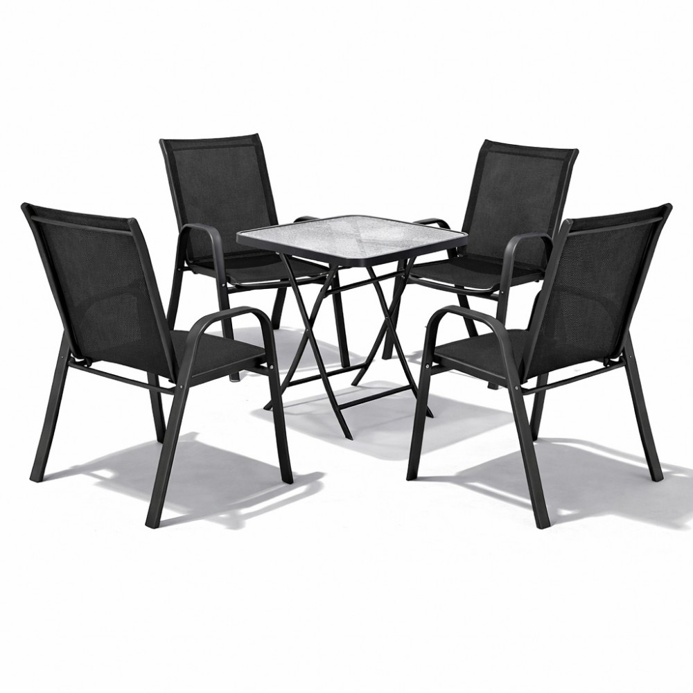 Σετ (5τμχ) Πτυσσόμενο Τραπέζι με Τζάμι Ασφαλείας & 4 Καρέκλες με μαύρο κάθισμα και ανθαρακί μέταλλο Andros 50x50x70cm Ανθρακί-Μαύρο GRD011-ANDROS-5-ANTBL