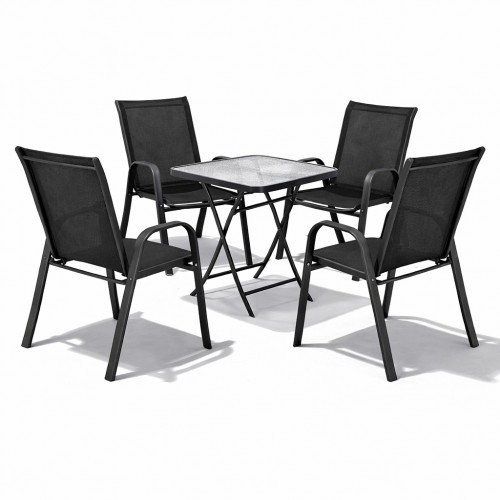 Σετ (5τμχ) Πτυσσόμενο Τραπέζι με Τζάμι Ασφαλείας & 4 Καρέκλες με μαύρο κάθισμα και ανθαρακί μέταλλο Andros 50x50x70cm Ανθρακί-Μαύρο GRD011-ANDROS-5-ANTBL