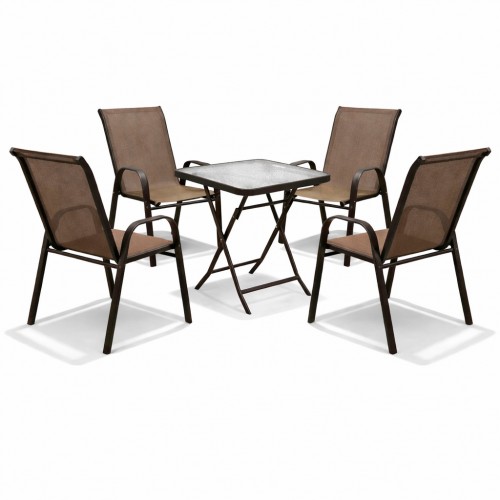 Σετ (5τμχ) Πτυσσόμενο Τραπέζι με Τζάμι Ασφαλείας & 4 Καρέκλες Andros 50x50x70 Καφέ GRD011-ANDROS-5-BR