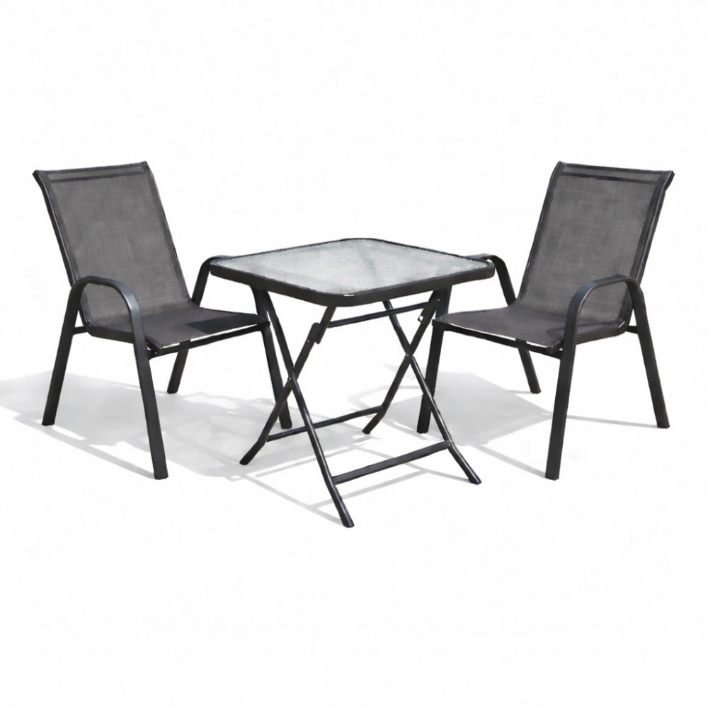 Σετ (3τμχ) Πτυσσόμενο Τραπέζι με Τζάμι Ασφαλείας & 2 Καρέκλες Andros 50x50x70 Ανθρακί GRD011-ANDROS-ANT