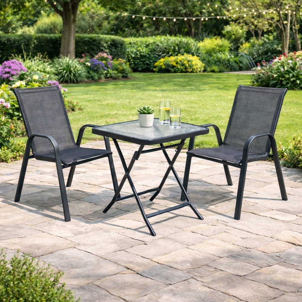 Σετ (3τμχ) Πτυσσόμενο Τραπέζι με Τζάμι Ασφαλείας & 2 Καρέκλες Andros 50x50x70 Ανθρακί GRD011-ANDROS-ANT