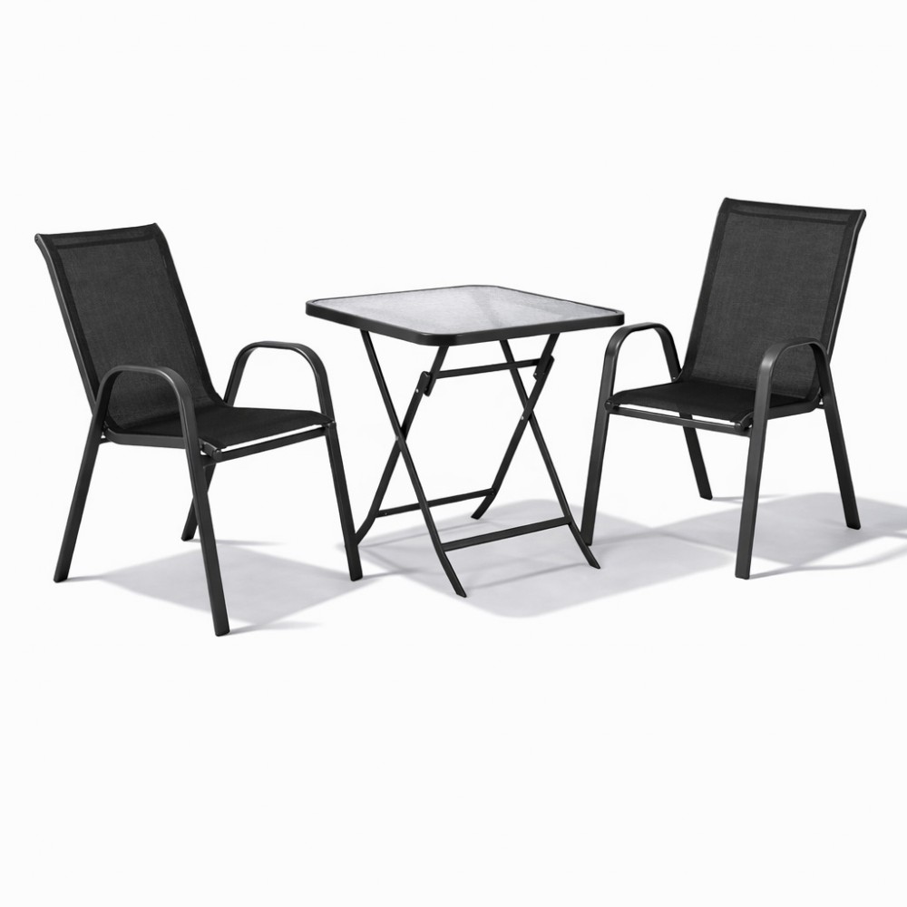 Σετ (3τμχ) Πτυσσόμενο Τραπέζι με Τζάμι Ασφαλείας & 2 Καρέκλες με μαύρο κάθισμα και ανθαρακί μέταλλο Andros 50x50x70cm GRD011-ANDROS-ANTBL Ανθρακί - Μαύρο