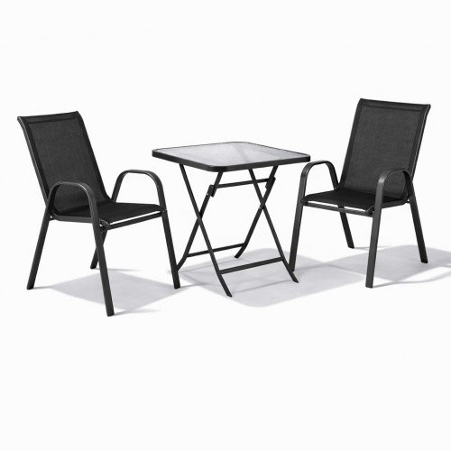 Σετ (3τμχ) Πτυσσόμενο Τραπέζι με Τζάμι Ασφαλείας & 2 Καρέκλες με μαύρο κάθισμα και ανθαρακί μέταλλο Andros 50x50x70cm GRD011-ANDROS-ANTBL Ανθρακί - Μαύρο